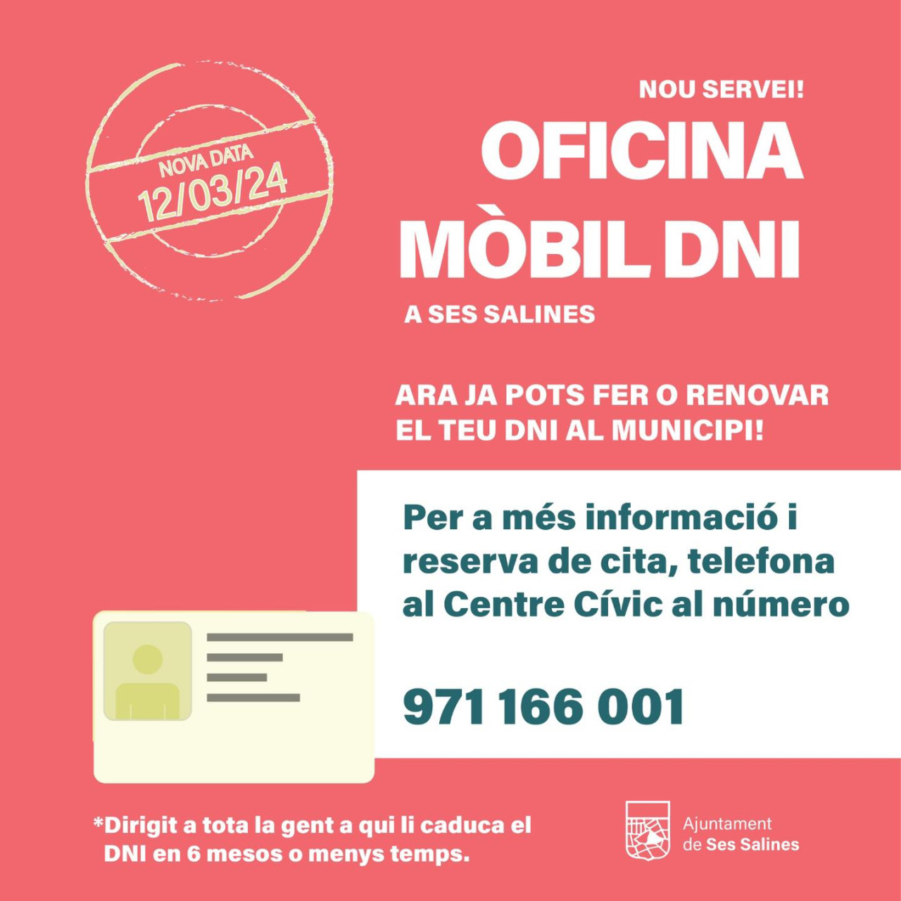 NOVA DATA PER FER-TE EL DNI AL MUNICIPI